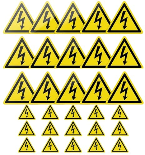 30 Warnschilder Spannung Dreieck Selbstklebend Folie Wetterfest Sicherheit | Achtung Strom Hochspannung Innen Außenbereiche, Warnaufkleber, Sicherheitskennzeichnung Elektro Gefahr Spannungsschild