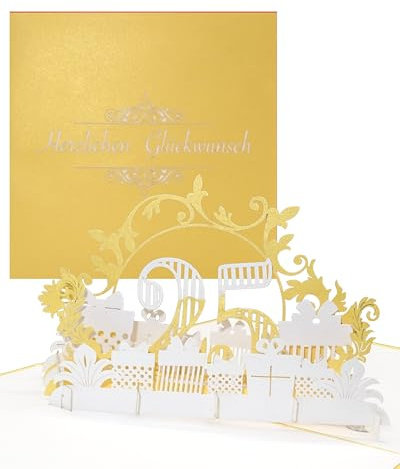 Pop Up Karte 25 in edlem Gold - zum 25. Geburtstag & zur Silberhochzeit - 3D Geburtstagskarte & Glückwunschkarte - als Geschenkgutschein & Geschenkverpackung zu Jubiläum und Silberne Hochzeit