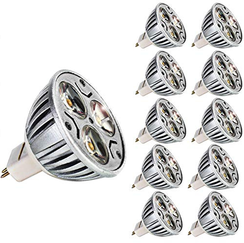 10pcs MR16 LED Bulbs GU5.3 12V 3W LED Bulbs, GU 5.3 Base, 20-25W Halogen Lamp Equivalent, 240LM, 60 Degrees, Cool White 6000K, Recessed Lighting