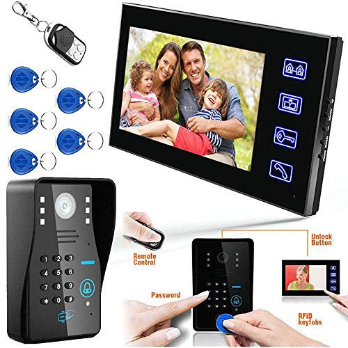 Visiophone, Vidéo Phone Intercom Sonnette Visuel De Porte avec Sécurité 7inch Moniteur Intérieur pour Maison Surveillance Carte D'identité/Code/Gâche électrique/Bouton Poussoir