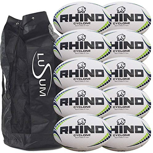 Big Game Hunters 10 x Rhino Cyclone Training Rugby Balls And Bag (Size 5)