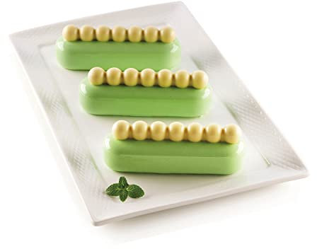 silikomart | Set Stampi in Silicone per Torte CHIC ÉCLAIR, Composizione set 1 Stampo in Silicone Base, 1 Stampo in Silicone Top, Antiaderente, 3D Design, 130 x 38 mm - 117 x 18 mm, h 28 mm - h 16 mm, Made in Italy