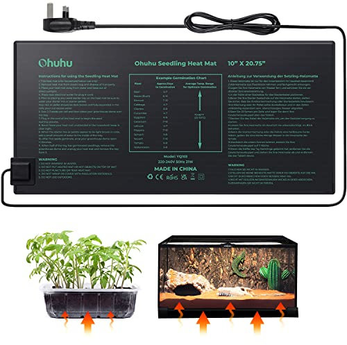 Ohuhu Seedling Heat Mat Heated Propagator, Plant Heating Mat Plant Warm Mat IP67 Waterproof, 21W Hydroponic Heating Pad Greenhouse Heating Pad for Seedling and Germination 10x 20.75