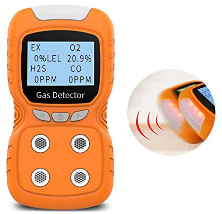 AirRadio Portable Gas Detector 4 in 1, Multi Gas Clip 4-Gas Monitor Meter Tester, Rechargeable LCD Display Sound Light Shock Air Quality Tester, 2-Year Detector in Lab Gas Handling Instruments
