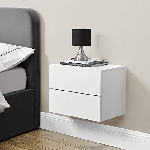 [en.casa] Nachtschrank Ampfing Nachttisch hängend Weiß Nachtkästchen mit 2 Schubladen Wandkonsole Hängeschrank Schweberegal 40 x 29 x 30 cm