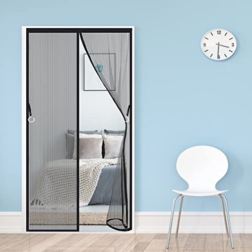 AMZERO Moustiquaire sur Mesure de Porte, 80x220cm Moustiquaire pour FenêTre Anti Insecte Mouche Moustique Fermeture Automatique pour Couloirs Portes Patio, Noir A