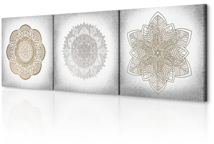 decomonkey Cuadro Lienzo Set Mandala 120x40 cm 3 piezas Impresión Decoración Cuadro De Pared Material Tejido no Tejido Gráfica Foto Salon Adorno Orientel