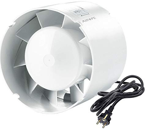 Airope 125 mm, silent air extractor, 190 m3/h, 16 W, in-line duct, axial gain, energy efficient, for bath, toilet, tent, greenhouse, kitchen, office, garage