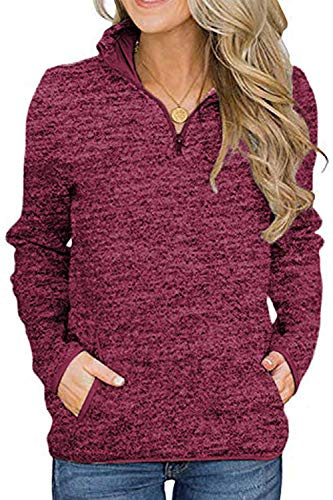 Breampot Womens Casual Long Sleeve Sweatshirt Stand Collar 1/4 Zip Pullover Jumper Tops With Pockets