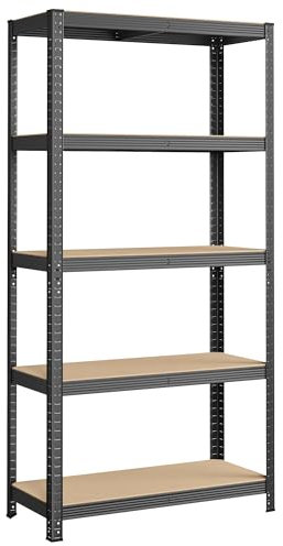 SONGMICS 5-Tier Shelving Unit, Steel Shelving Unit for Storage, Tool-Free Assembly, for Garage, Shed, Load Capacity 875 kg, 40 x 90 x 180 cm, Grey GLR040G01