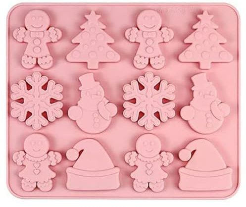 Christmas Chocolate Moulds Silicone Fondant Mould Xmas Tree Snowman Snowflake Gingerbread Star Man Molds Ice Cube Tray Candy Cookies Dessert Baking Mold for Cake Decorating Sugarcraft DIY