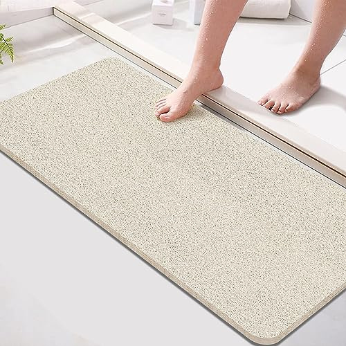 Tapete de baño Extra Largo Antideslizante, 15.7 x 36 Pulgadas, tapete de lufa de PVC para Ducha y baño, Secado rápido, Color Beige