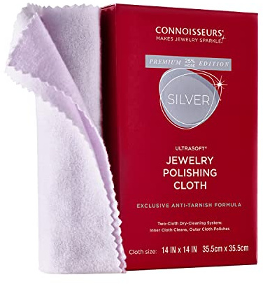 CONNOISSEURS Premium Edition Extra Large Polishing Cloth for Silver Jewelry - Ultrasoft Fabric with Anti-Tarnish Formula - 14x14 Inches