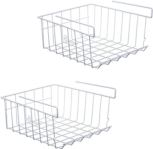 xiaoyige Panier de Rangement sous Tablette, Paquet de 2 Panier de Rangement en Fil métallique pour Cuisine, Bureau, Garde-Manger, Salle de Bain, Armoire