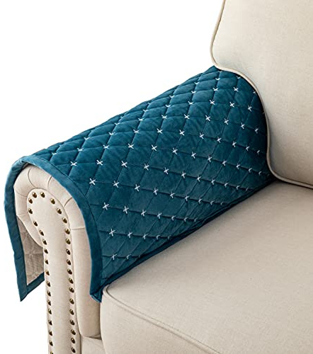 Eismodra Armlehnenbezüge,Armlehnenschoner,Anti-Rutsch- Armkappen für L Form Sofaschoner Chaiselongue ecksofa 2 Sitzer Schonbezüge Wohnzimmer Sessel Hunde Haustiere,Blau,70x70cm(nur 1 Stück)