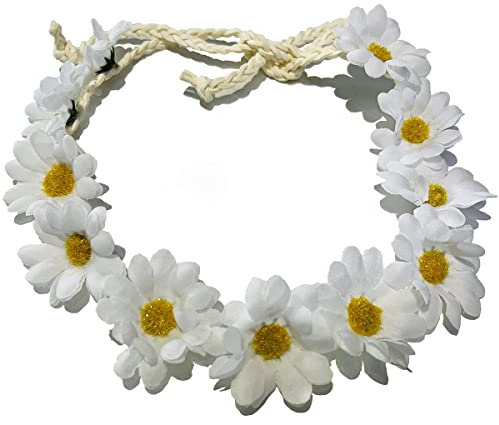 Lot de 3 bandeaux réglables avec marguerites blanches - Couronne de tournesol - Pour fête, mariage, costume hippie