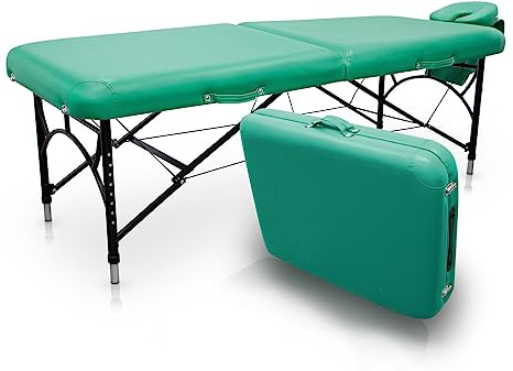 QUIRUMED Camilla de Masaje Plegable de Aluminio Easy Force, Color Verde, Mesa de Masaje, Polipiel, Relleno Alta Densidad, Regulable en Altura, Ligera, hasta 210 kg
