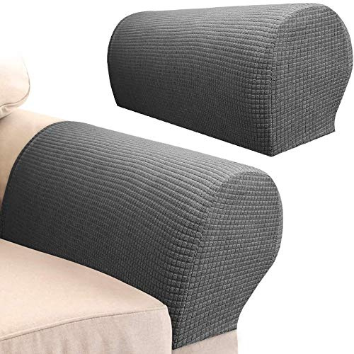 Skybook 2 Stück Armlehnenbezüge für Stühle und Sofas, Couch, elastische Sofa-Armlehnenbezug, Armlehnenbezüge, Anti-Rutsch-Möbelschutz, waschbar, Sesselschoner, Tuch (Grau)