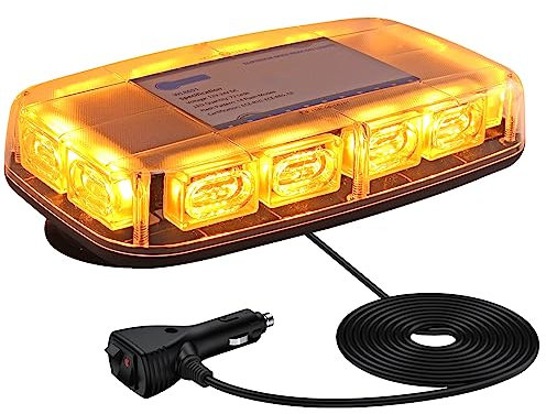 AUTOUTLET Gyrophare 72 LED 10V-30V Ambre 14 Modes E-Mark Feux d'Avertissement avec 4 Bases Magnétiques + 5M Câble Étanche IP65 pour Les Remorques Chariots Élévateurs Excavateurs Tracteurs Faucheuses