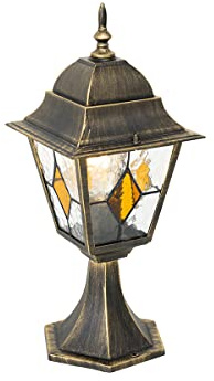 Qazqa classic-antique außen Sockelleuchte, Wegeleuchte, Sockellampe für den Garten - Antigua - gold, max. 15W, Geeignet für LED, 47cm, IP44, Quadratisch