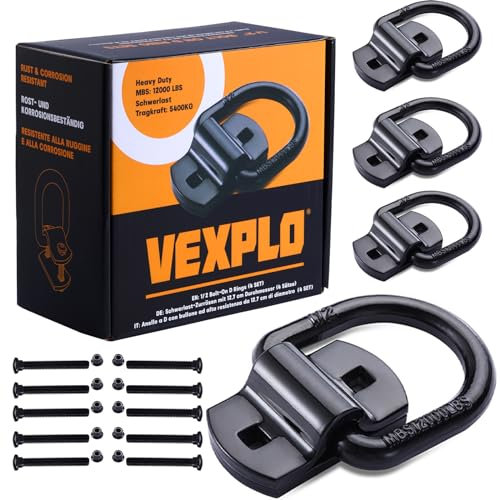VEXPLO® 5400 kg Schwerlast Zurrösen für Anhänger PKW Anhänger Zubehör, 4 Stück Zurröse Anhänger Zurrösen Aufbauring Haken D Ring mit Schrauben,Optimal Geeignet zur Ladungssicherung