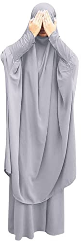 Gebetskleidung f?r Frauen Muslimische Kleid Damen Dubai Abaya Islamische Kaftan Gro?es ?berkopfgebet Ramadan Langes Hijab Kleid Lang Gebetskleider Strickjacke Nahen Osten T?rkei Grau Einheitsgr??e
