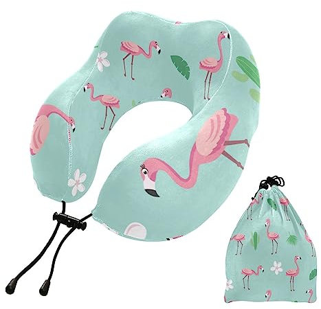 linqin Reisekissen, weiches Memory-Schaum, Reise-Nackenkissen, Flamingo, ergonomische Nackenstützung, Flugzeugkissen mit Aufbewahrungstasche für Schlaf, Auto, Arbeit, Zuhause