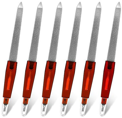 Metal Nail File,6 Pack Double-Ended Sword Nail Files Double Sided Sapphire Grit Nail File Stainless Steel Fingernail Files with Handle Multifunction Finger Nail Filers Nail Tools for Natural Nails