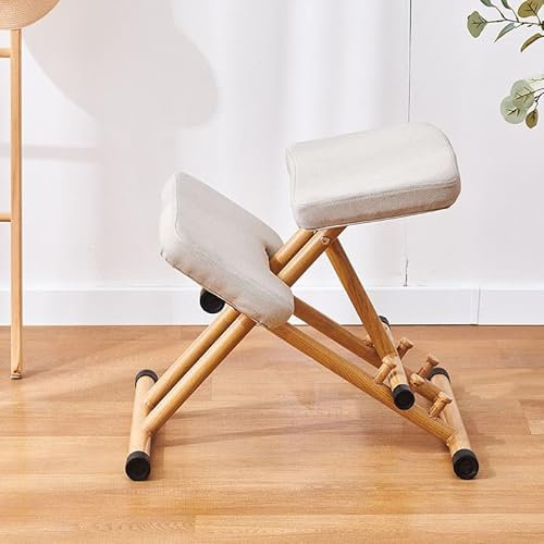 Aeumruch Ergonomischer Kniestuhl, verstellbarer Schaukelstuhl, Kniestuhl, Haltungsstuhl, Holz, Bürostuhl für Rückenschmerzen, Schaukeln, Zuhause und Arbeit, Computer-Schreibtischstühle aus Holz (weiß)