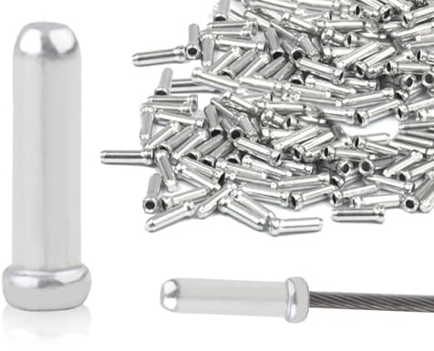KAPSING 200 Stück Endkappe Bremszug, Fahrrad Endkappen Bremszug Endhülsen Kabelendhülsen, Aluminiumlegierung Endkappe Bremszug für Bremsseil Schaltseil(Silber)