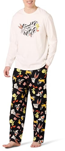 Amazon Essentials Conjunto de Pijama con Pantalón de Franela y Camiseta de Manga Larga Hombre, Pandilla de Looney Tunes - Hombre, S