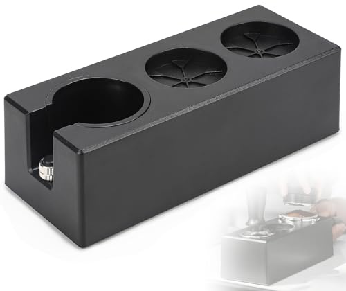 efuturetime Tamperstation 51-58mm Schwarz, Espresso Tamping Station ABS Höhenverstellbar, Coffee Tamperstation Universal Siebträger Zubehör Pflegeleicht, 3 Löcher