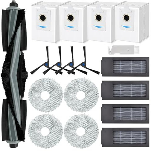 SpeHiate Zubehör für ECOVACS DEEBOT X2 Omni Saugroboter, Ersatzset mit 1 Hauptbürste, 4 Staubbeutel, 4 Wischtücher, 4 HEPA Filters, 4 Seitenbürsten