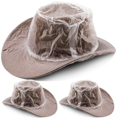 KVCSYAW 3 PCS XXL Cowboy Hats Cover, Plastic Transparent Waterproof