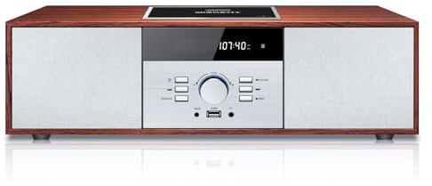 Vintage Style Home CD Player with Bluetooth, FM Radio, USB Port for MP3 Playback, Aux-in, Earphone Port, 30W Nostalgic Wood Home HiFi Stereo System