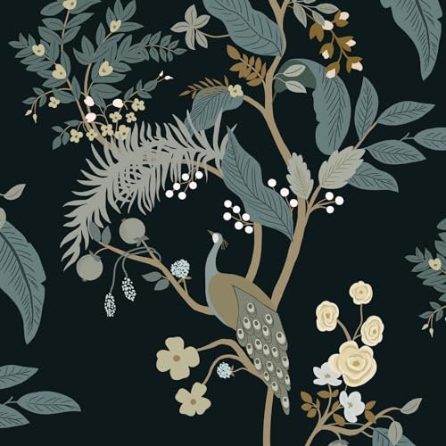 Fiula Peel and Stick Wallpaper Self Adhesive Wallpaper 41CMx3M Contact Paper Wall Paper Floral Bird Decorative Furniture Sticker Vinyl Wrap Waterproof for Bedroom Living Room Grey Black Vintage