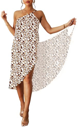 maxToonrain strandöverdrag för kvinnor, UK-spagettirem omlottklänning sarong strandkläder vardagsbruk kvinnor högtidskläder för sommar, strand, simning, leopardmönster, XL