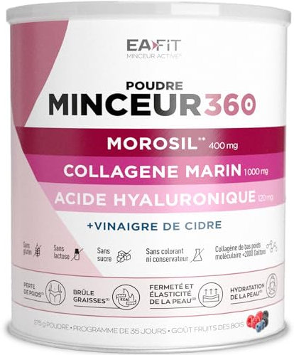EAFIT |MINCEUR 360 POUDRE | Morosil |Collagene et Acide hyaluronique | Brule-graisse | Perte de poids | Fermeté et élasticité de la peau | Hydratation de la peau | Sans Sucres | 35 jours