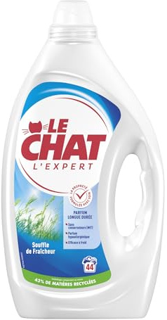 LE CHAT - Lessive liquide L'Expert - Souffle de Fraîcheur - Parfum Longue Durée - Sans Conservateurs - 85% d'ingrédients d'origine naturelle - Parfum Hypoallergénique -Efficace à Froid - 44 Lavages