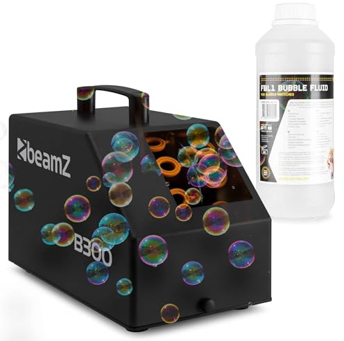 BeamZ B300 Seifenblasenmaschine mit 1L Flüssigkeit, Fernbedienung, 25 Watt, Luftblasenmaschine, Bubble Machine, 10.000 Bubbles pro Minute, Seifenblasen Hochzeit - Schwarz