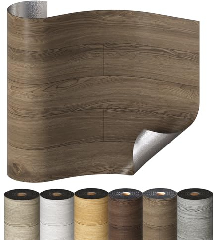 Selbstklebende Holzoptik Vinylboden, Verdickter PVC Bodenbelag, Vinyl-Fußböden Bodenfliesen Wasserfest, Langlebig Vielseitig Einsetzbar für Wohnzimmer, Schlafzimmer, Büros 60x1000cm Braun