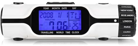 HAOHIZE Digital Travel Alarm Clock with Flashlight, World Time Travel Clock World Clock Thermometer Outdoor Multiple Time Zones LED Digital World Time Travel Alarm Clock Desk Small Clock