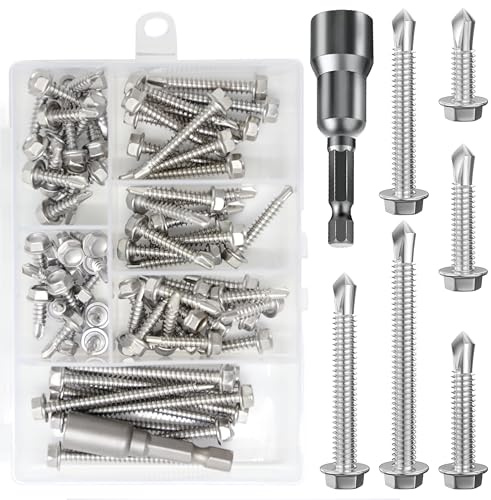 Wensilon (75Pcs) Hexagon Head self-Drilling Screws kit for Sheet Metal 410 Stainless Steel - 410 Stainless Steel is Slightly Magnetic