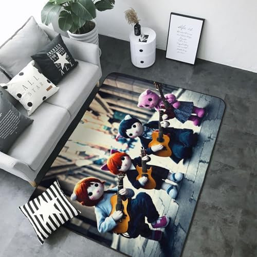 Tappeto con gattino che suona la chitarra, tappeto per soggiorno, camera da letto, tappetino per gattonare, per sala giochi, ingresso in giardino, decorazione per la casa, 203 x 147 cm