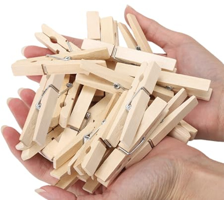 Clothes Pins,50 Pack,2.9 in,Natural Birchwood,Rust and Moisture Resistant Clothespins,Durable Clothes Pins Wooden with Storage Bag,Strong Grip,Clothespins for Hanging Clothes,Bag Clips,Crafts,Photos