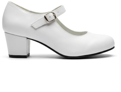 Tacones Flamenca niña Zapatos de Baile Profesional Hechos a Mano en España Calzado Tradicional Blanco y Negro con Sonido auténtico y Gran Comodidad