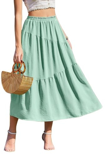 Zeagoo kjol lång dam elegant maxikjol med fickor elastisk hög midja sommarkjol ledig flytande strandkjol A-linje maxi kjol S–XXL