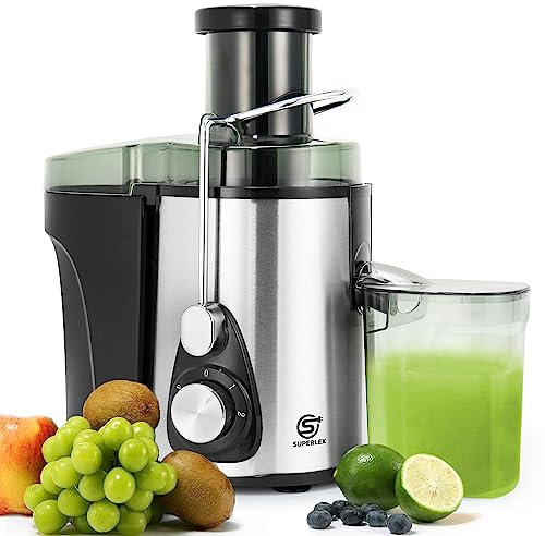 SUPERLEX 600W Centrifugal Juicer Machine, 2-Speed Whole Fruit & Vegetable Juicer with 65mm Wide Mouth, Safety Lock, Easy Clean Citrus Extractor, 30% More Vitamins (Black)