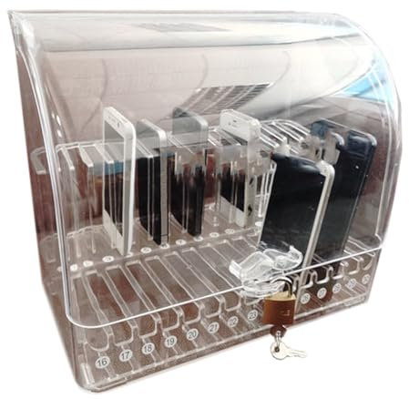 Boîte de verrouillage de téléphone portable en acrylique transparent à 30 compartiments avec cadenas pour salle de classe, bureau, examen, rangement semi-circulaire pour téléphone portable