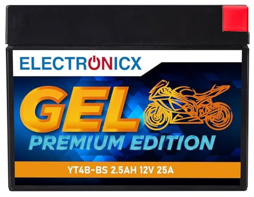 Electronicx, GEL, YT4B-BS 12V 2,5Ah Motorradbatterie 25A CCA – Zuverlässige Starterbatterie für Roller, Moped, Quad & Motorrad – wartungsfrei, versiegelt, rüttelfest, auslaufsicher.